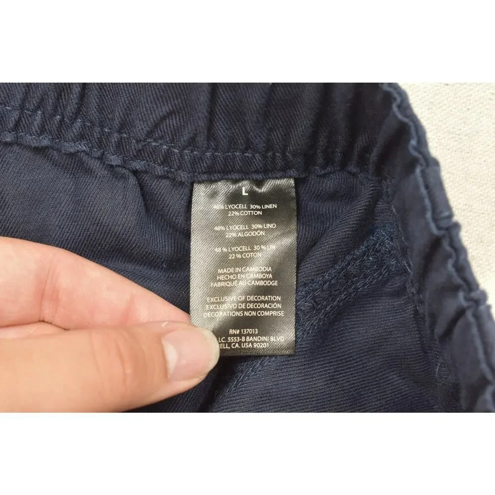 Banana Republic Women Tapered Crop Pant Size L Navy Blue Lyocell Linen Blend NEW